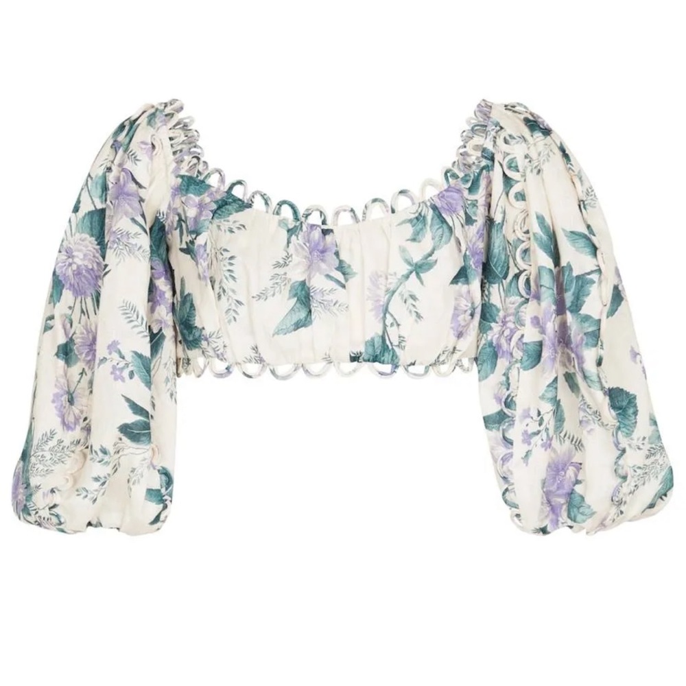 Zimmermann Exclusive Mytheresa – Cassia floral linen crop top